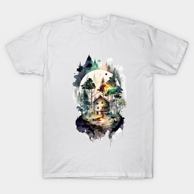 Cozy forest house surrounded with trees 4 T-Shirt by SMCLN